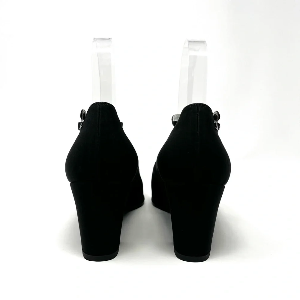 Chanel Black Satin Silver CC Logo Mary Jane Janes High Heels Pumps 37 6 6.5